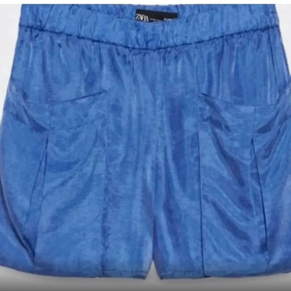 ZARA Blue silky pull on shorts.  Size XS NWT - Picture 5 of 12